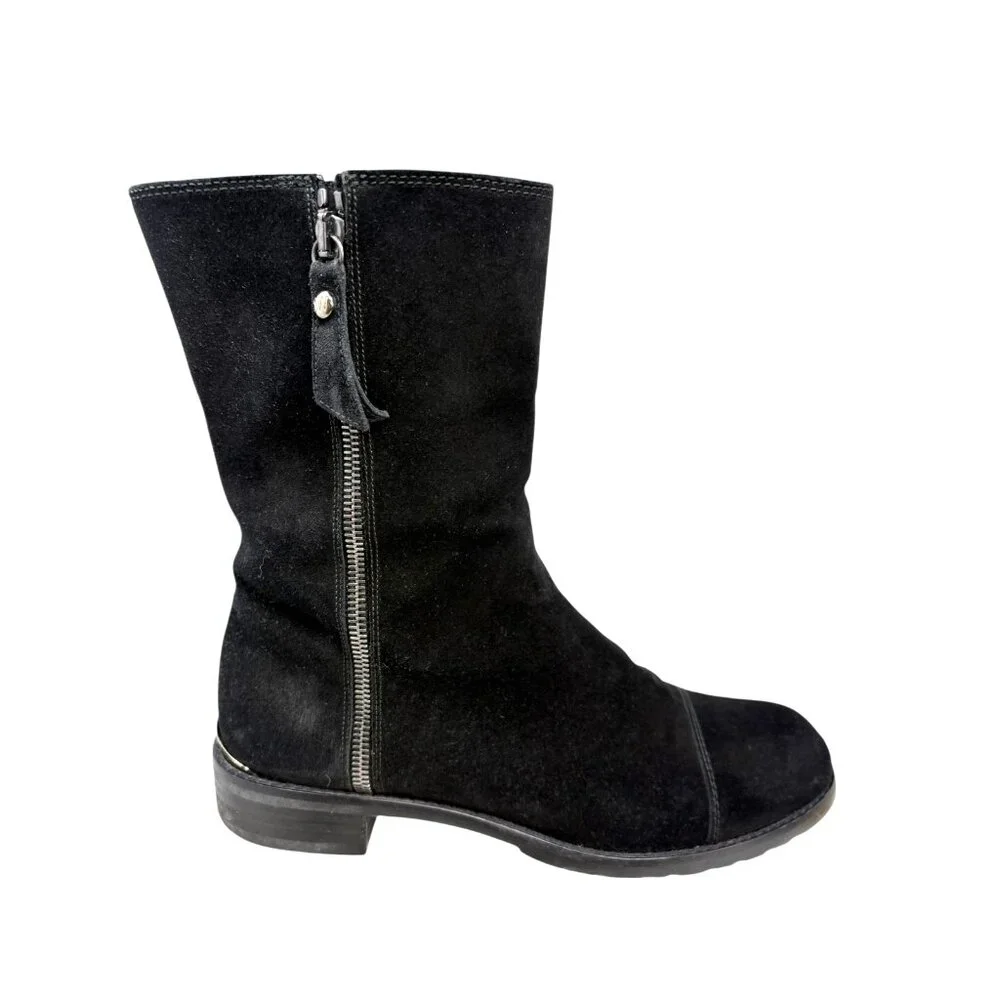 STUART WEITZMAN Duluth‎ Black Suede Cheetah Lining Mid Calf Boot
